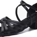MSMAX Girls Latin Dance Shoe Low Heel Salsa Dancing Sandals for Women (3.5 Big Kid, 3cm Heel Black)