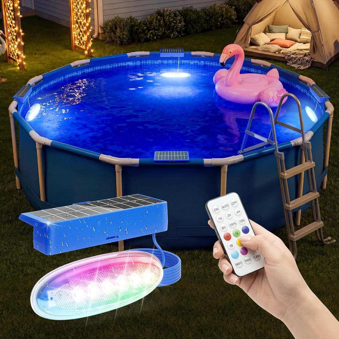 APONUO 2 Pack Solar Pool Lights, Pool Solar Lights for Above Ground Pools with Remote, IP68 Waterproof, RGB Color Changing Solar Powered Pools Light for Pond, Fountain,Yard (Blue)