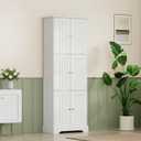 ChooChoo Tall Bathroom Storage Cabinet with 6 Doors, Freestanding Floor Cabinet with Adjustable Shelves, White Pantry Cabinet for Bathroom, Kitchen, Laundry Room