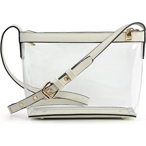 HOXIS Clear Zipper Cross Body Bag with Vegan Leather Trim (Ivory)