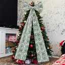 Large Christmas Tree Topper Bow 46"x15.7" Floral Block Print Xmas Tree Toppers Bows Christmas Wreath Decor for Home Indoor/Outdoor Holiday Decor(Red and Green)