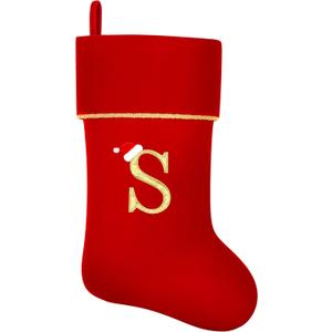Personalized Christmas Stockings with Initials, 20 Inches Large Red Velvet Embroidered Monogram Xmas Stocking for Family Holiday Party Gifts Fireplace Decor (Letter S)
