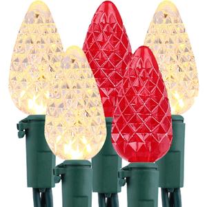 Brizled Red & Warm White Christmas Lights, 33ft 100 LED Faceted C5 Christmas String Lights, 120V UL Certified Xmas Tree Light Connectable White Xmas Light Indoor Outdoor for Home Tree Holiday Patio