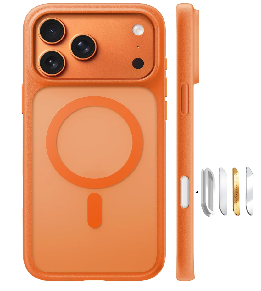 TORRAS Magnetic Shockproof for iPhone 17 Pro Case, Compatible with MagSafe, MilitaryGrade Drop Protection, Camera Control, DIY Button, Slim Translucent Phone Case for iPhone 17 Pro, Orange