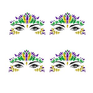 Wehhbtye 4 Set Mardi Gras Face Jewels Stickers, Self-Adhesive Mardi Gras Eye Gems Sticker, Glitter Face Crystals Decoration for Women Party Costume Cosplay Makeup Dress-up Decor