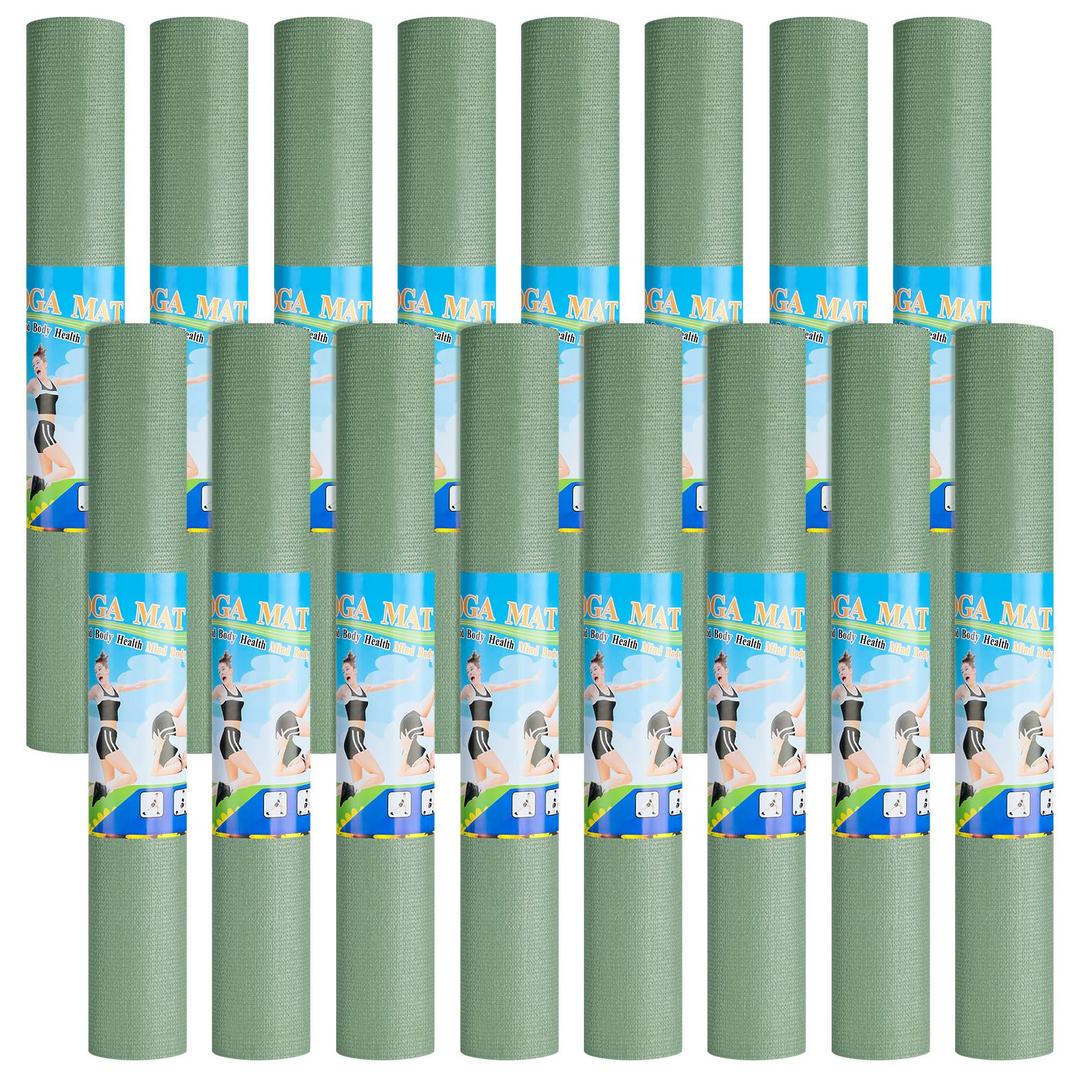 Funtery 3 mm Thin Yoga Mats Bulk, 68 x 24 Inches Lightweight PVC Exercise Mats Non Slip Workout Fitness Pads for Yoga Pilates Stretching Classes Gym Home Studio(Matcha Green,16 Pack)