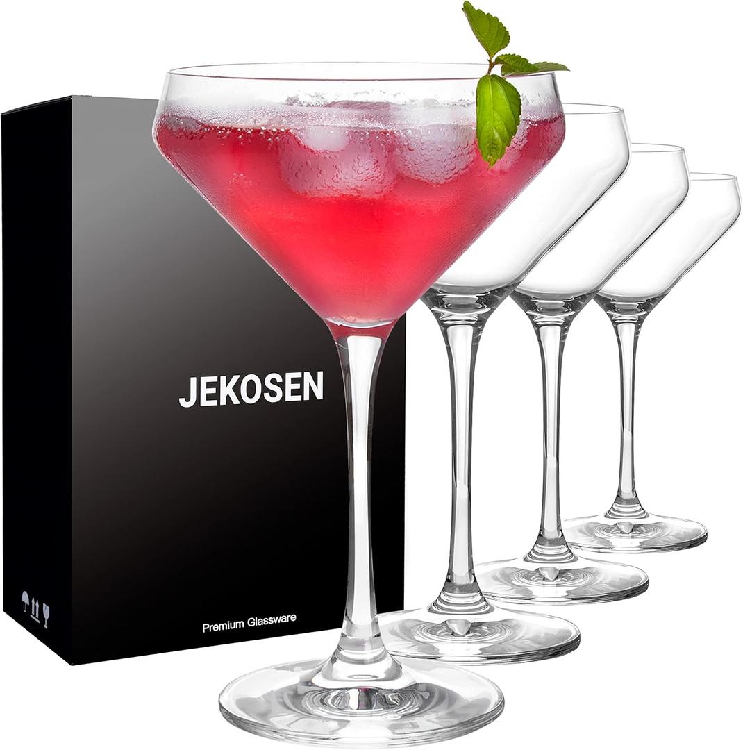 JEKOSEN Crystal Martini Cocktail Glasses 11 Ounce Set of 4 With Premium Gift Box Premium Strong Lead, Clear