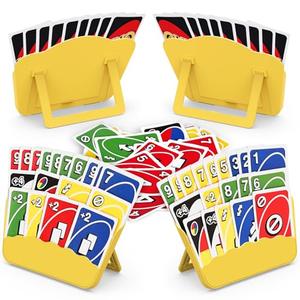 Tenyond Card Holders for Playing Cards - 4 Pack Playing Card Holder w/Foldable Stand for Stocking Stuffer, Travel Game, for Senior, Little or Arthritis Hands, UNO, Poker, Holidays Game Nights, Yellow
