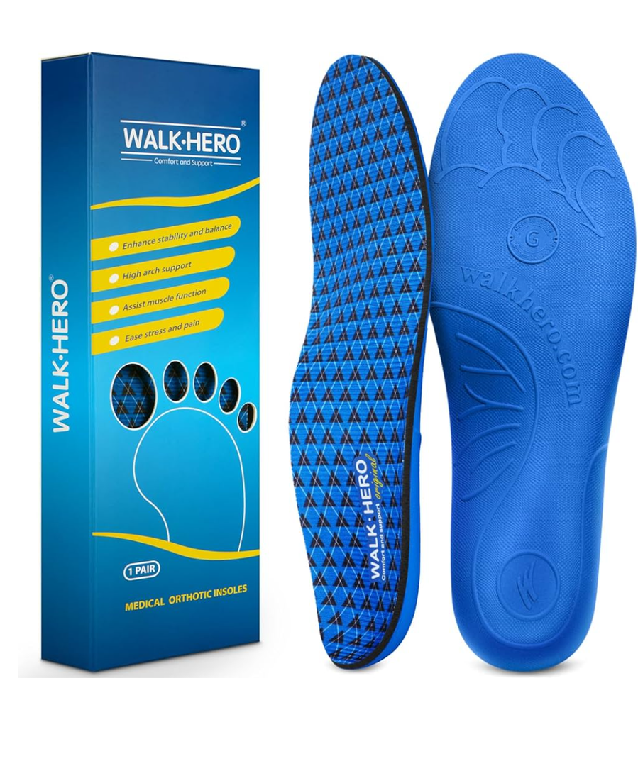Walkhero Arch Support Inserts for Plantar Fasciitis and Flat Foot, Orthotic Insoles with Everyday Comfort and Support, Relieve Foot Pain and Fatigue (Mens 10-10 1/2 | Womens 12-12 1/2 Blue)
