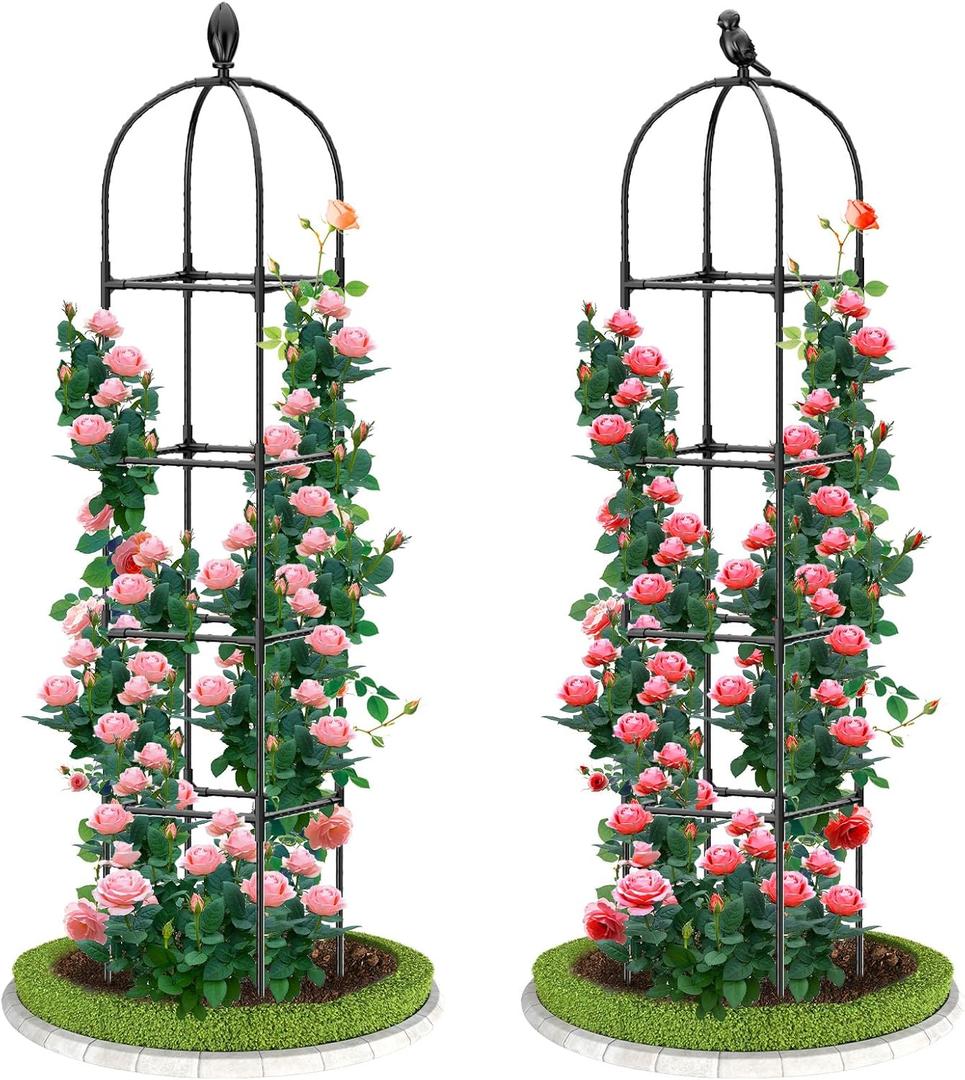 2 Pack Garden Obelisk Trellis, 70" Tall Plant Support for Climbing Vine, Metal Covered Plastic Coating Rustproof Heavy Duty Rose Trellis Indoor Outdoor(Black, 70 * 11.8 * 11.8INH*W*L)