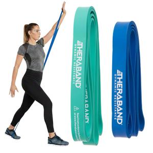 THERABAND High Resistance Band Set of 2, Medium and Heavy Elastic Super Bands for Full Body Workouts, Physical Therapy, Strength Training, Durable 41 Loop Exercise Bands, 25-35 lbs Resistance