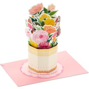 Hallmark Pop Up Mother's Day Card (Flower Bouquet in Gold Vase) Paper Wonder 3D Card for Mom, Grandma, Sister, Aunt, Friend