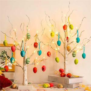 PEIDUO Easter Decorations, 24LT Easter Egg Tree for Home Decor, Lighted Tabletop Tree with 36 Multicolor Painted Eggs, Easter Tree Decor for Bedroom Classrooms, Offices Restaurants (2PK)