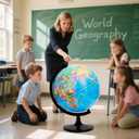 World Globe for Kids & Adults, 12 Inch Educational Tools with Stand, DIY Assembly Desk Decor Geography Learning Globe for Home Office Classroom Decor (Blue, 12 Inch)