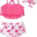 Toddler Infant Baby Girls Swimsuit Tassels Bikini Two Pieces Bathing Suit Summer Beach Outfits Set (2-3T, Multicolored Flamingo a)