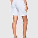 Women's 7" Athletic Hiking Long Shorts with Pockets High Waisted Stretchy | Bermuda Shorts for Women, Workout, Casual (White, L)