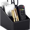Fashionable PU Leather TV Remote Control Holder with 3 Compartments, Storage Rack, Storage Box, Media Accessory Storage, Desk Organizers (Black)