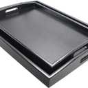 DILLMAN Serving Tray Large Black Wood Rectangle Food Tray Butler Tray Breakfast Tray with Handles (Large+Small)
