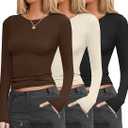 Ekouaer Womens 3 Pack Long Sleeve Shirts Fitted Tops Base Layering Tight Thermal Undershirts, XL
