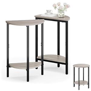 Vagusicc Side Tables Small End Tables, Set of 2 Half Round Side Table for Living Room, 2 Tier Small Couch Side Table, Small Round Coffee Accent Table, Thin Sofa Table Narrow Entryway Table, Grey