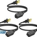 DEWENWILS 3 Outlet Extension Cord, 2 Prong Extension Power Strip, 3ft 16 AWG Power Cord for Indoor Use, Black, ETL Listed, 3 Pack