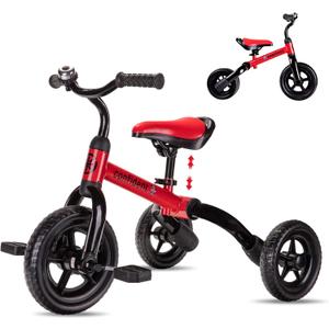 YGJT 3 in 1 Tricycle for Toddlers Age 2-5 Years Old, Folding Kids Balance Bike with Adjustable Seat and Removable Pedal, Toddler Bike Ride-on Toys for Infant, Gifts for Baby Boys Girls Birthday(Red), Large