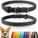 CollarDirect Rolled Leather Dog Collar, Soft Padded Round Puppy Collar, Handmade Genuine Leather Collar Dog Small Large Cat Collars 13 Colors (11-14 Inch, Black Smooth)