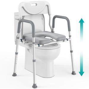 Raised Toilet Seat with Handles (400lb) - Adjustable 3 in 1 Commode Chair for Toilet with Arms, Toilet Riser with Handles, Bedside Commode Chair, Handicap Toilet Seat for Elderly (Grey)