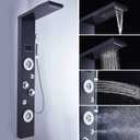 ELLO&ALLO LED Rainfall Waterfall Shower Head Rain Massage System with Body Jets Stainless Steel Bathroom Shower Panel Tower System, Brushed Black