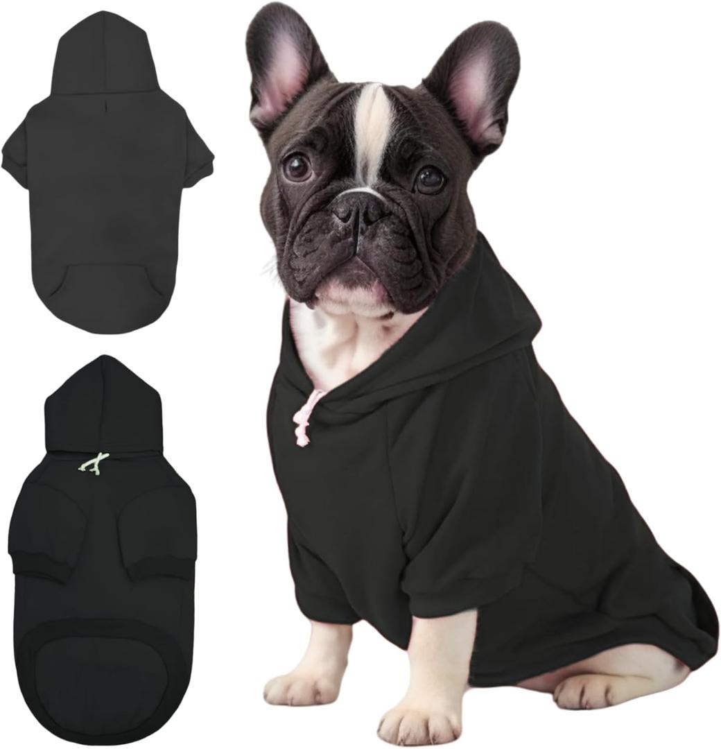 Small Dog Hoodie with Leash Hole and Pocket, Soft Winter Dog Sweater, Cozy Hoodies Sweatshirt for Small Dogs Puppy and Cat, Cold Weather Pet Clothes (Black Dog Hoodie, XS)