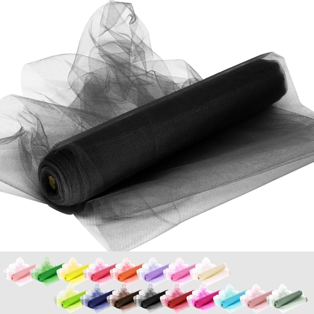 Black Tulle Fabric Rolls, 54 Inch by 10 Yards (30 ft) Tulle Ribbon for Wedding Party Decoration Sheer Fabric Spool Bolt, Ceiling Decor, Tutu Skirt, Christmas Gift Wrapping, Soft & Drape (Black)