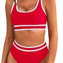 BMJL Women's High Waisted Bikini Sets Sporty Two Piece Swimsuits Color Block Cheeky High Cut Bathing Suits, XL