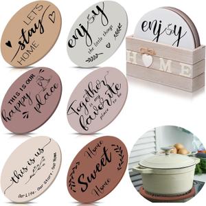 Queekay 6 Pcs Trivet Mats Set for Hot Dishes Housewarming Gift 7 Inch Farmhouse Wooden Heat Resistant Pot Holders Anti Stain Hot Pads Plate for Kitchen Counter, Table, Home Decoration(Boho Color)