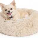 Calming Donut Dogs Beds for Small Dogs Washable,19inch Fluffy Round Puppy Bed for Puppies,Cats & Toy Breeds with Raised Rim,Fits up to 15 lbs Pets,Beige