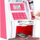 Fishboy Pink ATM Piggy Bank for Kids/Girls with Power-Off Memory, Debit Card for Real Money, Onekey Shutdown, Coin Recognition, Target Setting, Bill Feeder, Balance Calculator, Savings Machine (Silver/Rose)