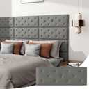 Peel and Stick Headboard for Queen Size, Upholstered Velvet Fabric Wall Mounted Headboard, Pack of 4 Panels (Each 31.5"x11.5", Dark Gery)