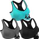 Double Couple Women Racerback Sports Bras for Women High Impact Workout Yoga Gym Fitness Bra (3X-Large, Black+Blue+Grey)