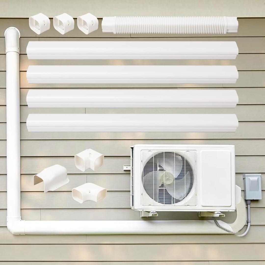 4" W 15.5Ft L Mini Split AC Line Cover Kit Decorative PVC Tubing Pipe Cover Set for Center Air Conditioner&Heat Pumps Systems (4" W 15.5ft L/White)