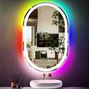 32 x 20 Inch RGB Oval Bathroom Mirror with Smart Dimmable 3 Color Front Lights & Rainbow Colorful Changing Backlit Oval Lighted Vanity Mirror for Bathroom Wall Horizontal or Vertical Mounted