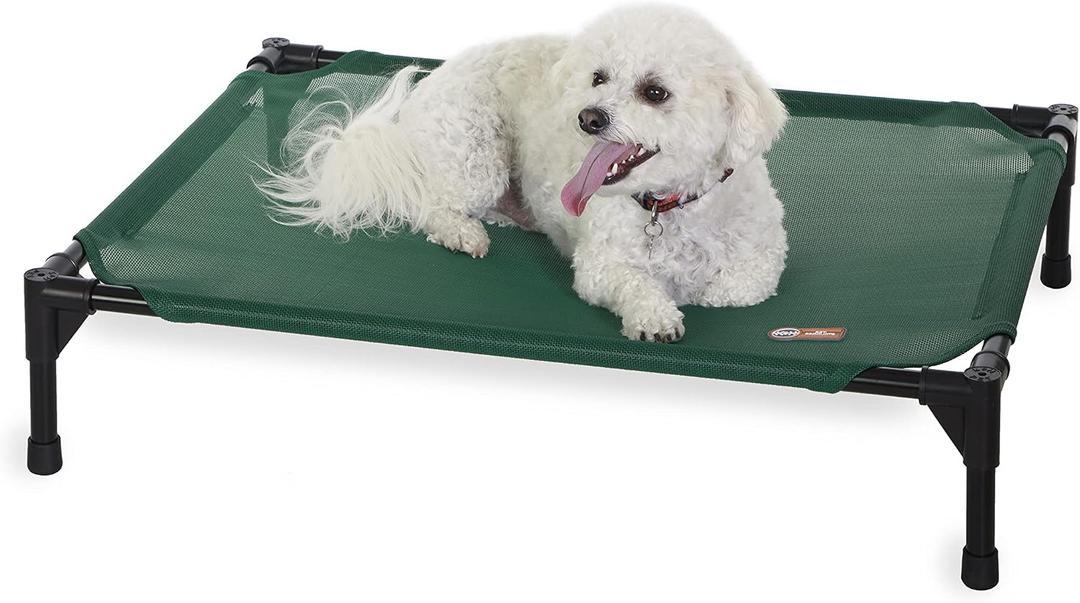 K&H Outdoor Elevated Dog Bed - Cooling Raised Dog Bed for Small & Medium Pets, Breathable Mesh Hammock Design, Indoor/Outdoor Washable Cover, Portable Metal Frame, Green, Medium 32x25in