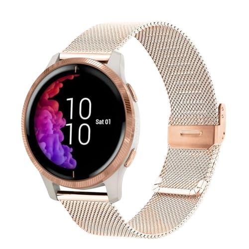Abanen 20mm Stainless Steel Mesh Watch Band for Garmin Venu 2 Plus/Venu Sq 2 / Vivoactive 6, Quick Release Metal Wristband Strap for Approach S50 / S40 (Rose Gold)