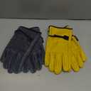2 Pairs Leather Work Gloves for Men or Women, Non-fading Cowhide, for GardeningConstruction, Welding, Yardwork, driver (Large (Pack of 2), Yellow & Gray)