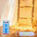 Fairy Lights Battery Operated - Rechargeable String Lights for Bedroom Dorm - LED Decorative Twinkle Light with Remote 8 Modes Hook - 32ft (Warm White)