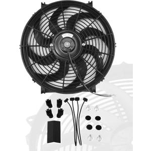 14" inch Slim Fan Push Pull Electric Radiator Cooling Fans 12V Mount Kit Unversal Black