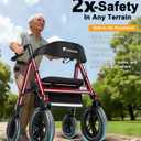 Rollator Walker with Seat,12" Front Wheels 10" Rear Rolling Walker, Extra-Wide Heavy-Duty Rollator Walker with Seat and Brakes for Seniors and Adults Bariatric with Large Aluminum (Red)