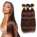 #4 Human Hair Bundles Chocolate Brown Straight Bundles 14 16 18 Inch Knotless Dark Brown Straight Human Hair Extensions For Women 50 Gram Per Bundle
