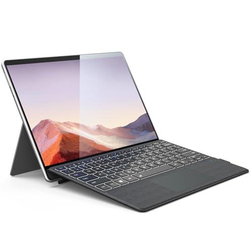 Surface Pro Keyboard, Magnetic Wireless Type Cover for Microsoft Surface Pro 7/6/5/4/3/7+, 7 Color Backlit Bluetooth 5.3 Ultra Slim Portable Keyboard with Trackpad Gray