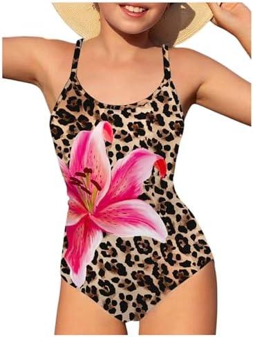 RoseSeek Girl's Swimsuits Floral Leopard Print One Piece Swimsuits Beach Vacation Swimwear 10Y