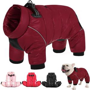 SOFITEE Dog Coat, Waterproof Dog Jacket for Winter, Warm Fullbody Dogs Snowsuit, Winter Coat for Small Dogs, Zip Up Pet Puffer Jacket Fleece Vest, Outdoor Reflective Pet Coats, Christmas Red, S (Burgundy)