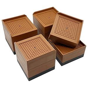 JONHWI Bed Risers, Furniture Risers 3 inch, Heavy Duty Raise Blocks for Bed Couch Desk Sofa Table, Adjustable Lifters Support up to 1300 Lbs (Brown, 4 Pack Set)
